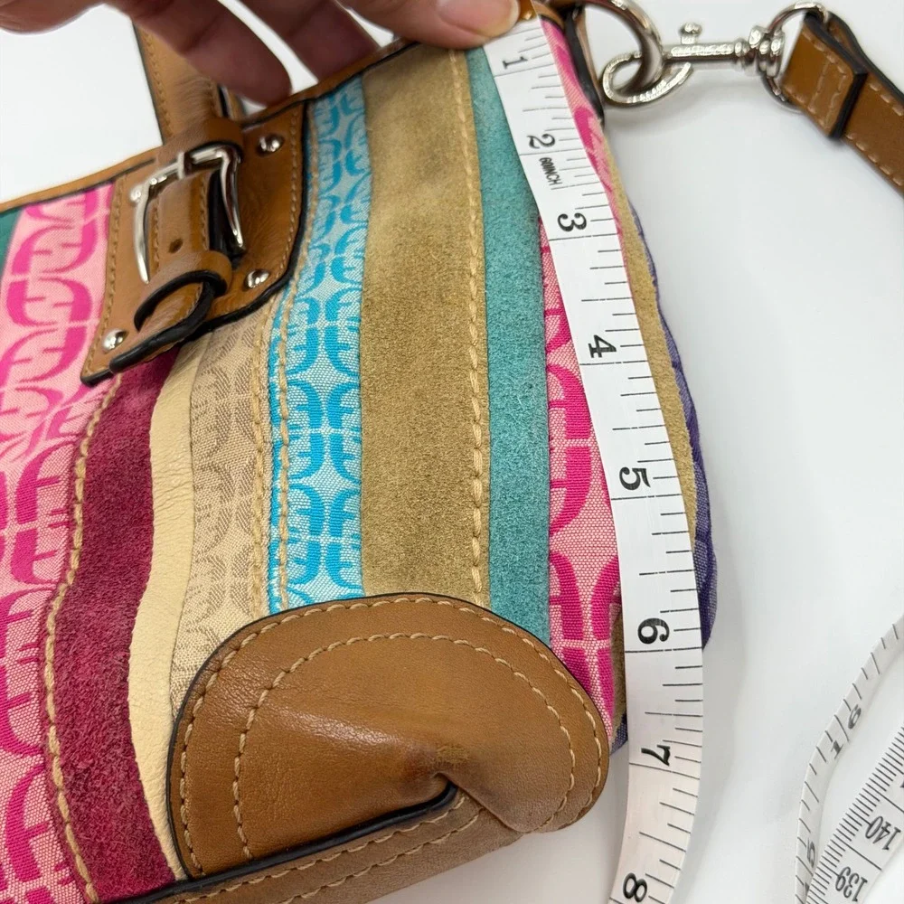 Fossil Y2K Patchwork Satchel Small Multi Color Jacquard Striped Crossbody Bag